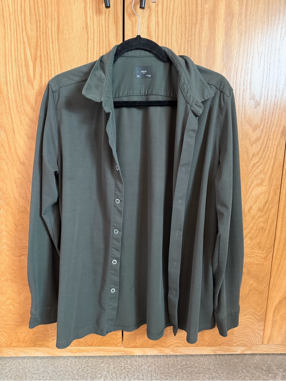 Mango Men’s Olive Button-Down Long Sleeve Shirt